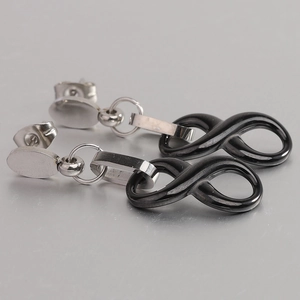 40mm stainless steel and black ceramic infinity charm drop earrings for women