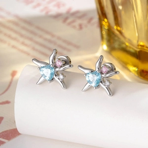 Starfish Heart Zircon Cartilage Earring Stud Titanium Steel Copper Screw Back Piercing Jewelry For Women Girls