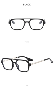 Front and side views of vintage double-bridge aviator glasses with silver metal temples