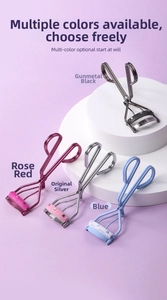 Detail of multi-color stainless steel eyelash curlers with built-in separation comb teeth