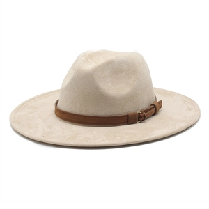 Wide Brim Fedora Hat Faux Suede Retro Jazz Style With Belt Buckle Unisex Vintage Cowboy Sun Protection Accessory
