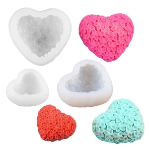 3D heart flower silicone molds in three sizes for DIY aromatherapy candles and soaps