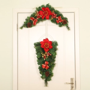 Christmas Swag Artificial Pine Needle Red Poinsettia Pine Cones Berries Bow Front Door Decoration Home Holiday Festive Garland