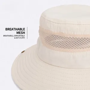 Men's breathable mesh sun hat for hiking and fishing with a wide brim in cream color