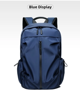 Zaino blu in nylon impermeabile con cerniera verticale nascosta e tasche laterali regolabili