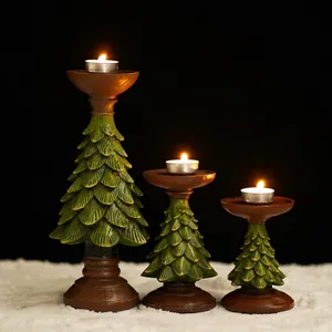Christmas Tree Resin Candle Holder Ornament European Style Holiday Tabletop Decoration For Living Room Desktop Aesthetic