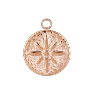 Rose gold stainless steel round pendant with embossed star pattern and textured finish