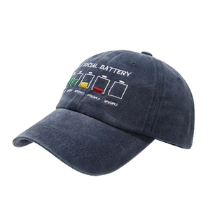 Vintage navy blue battery embroidery baseball cap in washed cotton for a retro look