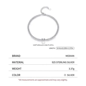 Minimalist s925 sterling silver emerald cut crystal bracelet with lobster clasp and chain