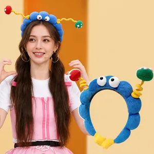 Funny Plush Headband Cartoon Big Eye Mushroom Antenna Cute Hairband For Face Washing Makeup Party Novelty