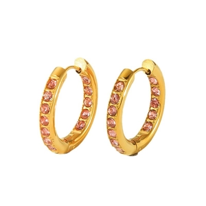 Luxury 18k gold plated stainless steel hoop earrings with pink zirconia stones