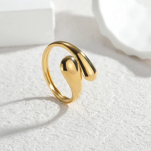 Minimalistischer verstellbarer Goldring aus Edelstahl mit geometrischem Tropfendesign