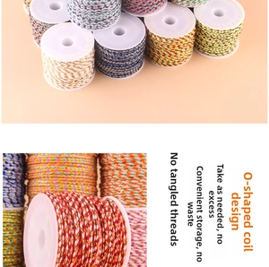 Macro detail of metallic braided cotton cords with golden thread on a white spool