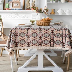Bohemian Cotton Linen Tablecloth Rectangular Ethnic Geometric Floral Pattern Tassel Dining Table Cloth For Home Kitchen Party Decor