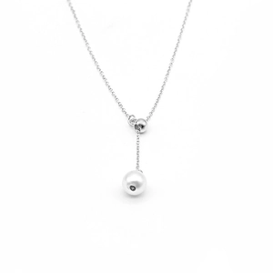 Elegant adjustable silver necklace featuring double pearl pendants on a minimalist chain