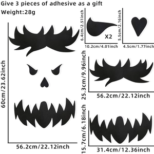 Dimensions détaillées des stickers muraux monstre d'Halloween avec yeux et dents pointues