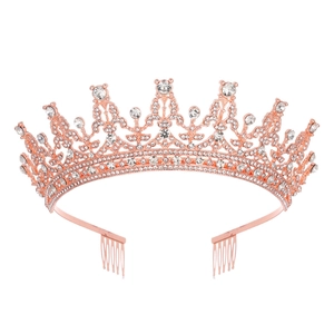 Elegant rose gold bridal crown with sparkling crystals for wedding and party hairstyles