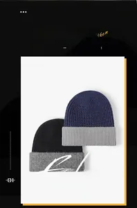 Detailed close-up of winter jacquard knitted beanie with fleece lining and color blocking