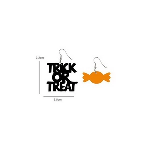 Halloween Trick or Treat lettering and orange candy charm asymmetric dangle earrings