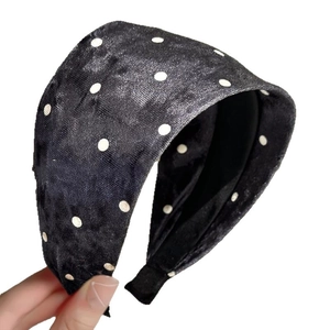 Serre-tête rembourré en velours noir à pois blancs pour un effet de volume élevé