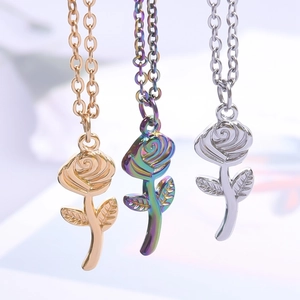Minimalist rose flower pendant in gold and colorful stainless steel for necklaces