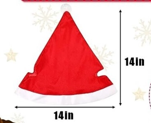 Detailed sizing chart showing the 14x14 inch dimensions of the red plush Christmas horse hat