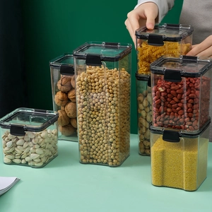 Airtight Food Storage Containers Transparent PET Plastic Kitchen Canisters With Locking Lids For Grains And Snacks