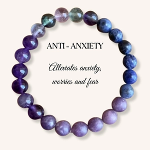 Anti-anxiety natural semi-precious gemstone beaded bracelet in purple and blue tones
