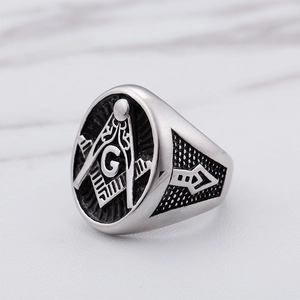 Detailed macro view of vintage Masonic Freemason skull ring with distressed metal finish
