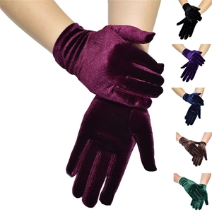 Women Velvet Gloves Short Stretch Velveteen Retro Party Dress Accessory Elegant Full Finger Winter Warm For Lady