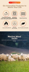 Detailseite für Merinowollsocken mit Symbolen für Wärme und Atmungsaktivität