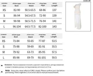 Detailed size guide for this one-shoulder sleeveless slit dress in sizes XS to L