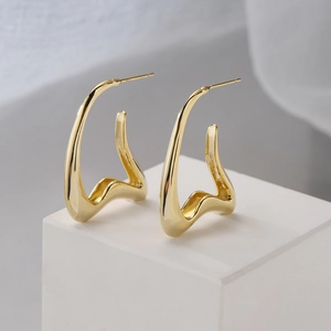Irregular Geometric Wave Earrings Copper 18K Gold Plated With 925 Sterling Silver Earring Post Minimalist Jewelry Women