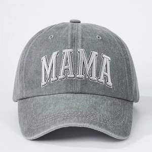Classic grey washed denim baseball cap featuring white MAMA letter embroidery