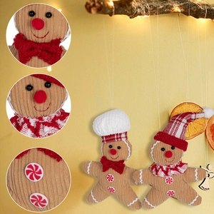 Plush gingerbread man Christmas ornaments with corduroy texture and chef hat decorations