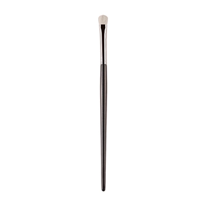 Single professional eye makeup brush with white bristles and black handle on white background