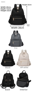 Detailed dimensions of nylon backpack with size 28x32x13cm and internal structure view