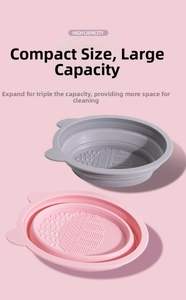 Foldable silicone makeup brush cleaning bowl with textured surfaces for deep cleansing