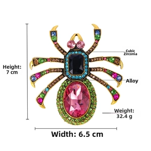 Detailed dimensions of the crystal spider brooch showing 7cm height and 6.5cm width