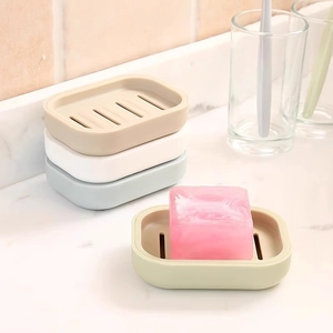 Minimalist double-layer draining soap dish set in four pastel colors for bathroom