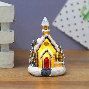 Christmas LED village house figurine with warm glowing light and snowy roof decoration