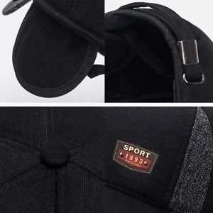 Casquette de baseball en laine pour homme avec cache-oreilles et écusson en cuir Sport