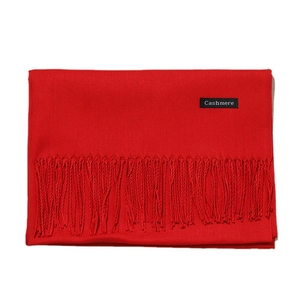 Folded red cashmere scarf for women with elegant tassel design on white background