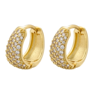 Luxurious gold huggie hoop earrings featuring pavé-set zircons on a polished finish