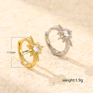 S925 silver star hoop earrings with gold and silver finish featuring zircon stones