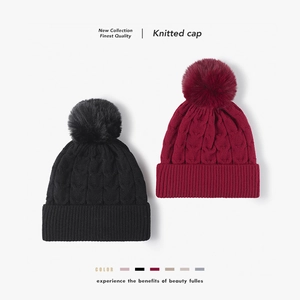 Bonnet En Tricot D'hiver Pour Femmes Avec Pompon En Fausse Fourrure Doublé Polaire Tricot Torsadé Chaud Épais Mode