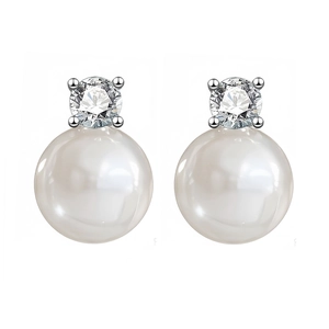 Elegant S925 sterling silver stud earrings with large freshwater pearls and cubic zirconia