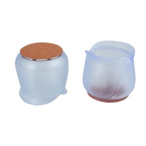 Transparent silicone chair leg covers with brown felt pads for floor protection