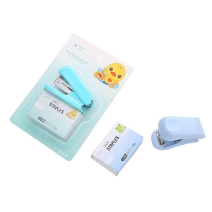 Mini portable stapler set with 24/6 staples in cute mint green and light blue colors