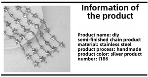 Close-up of DIY handmade silver stainless steel hollow star chain links for jewelry making